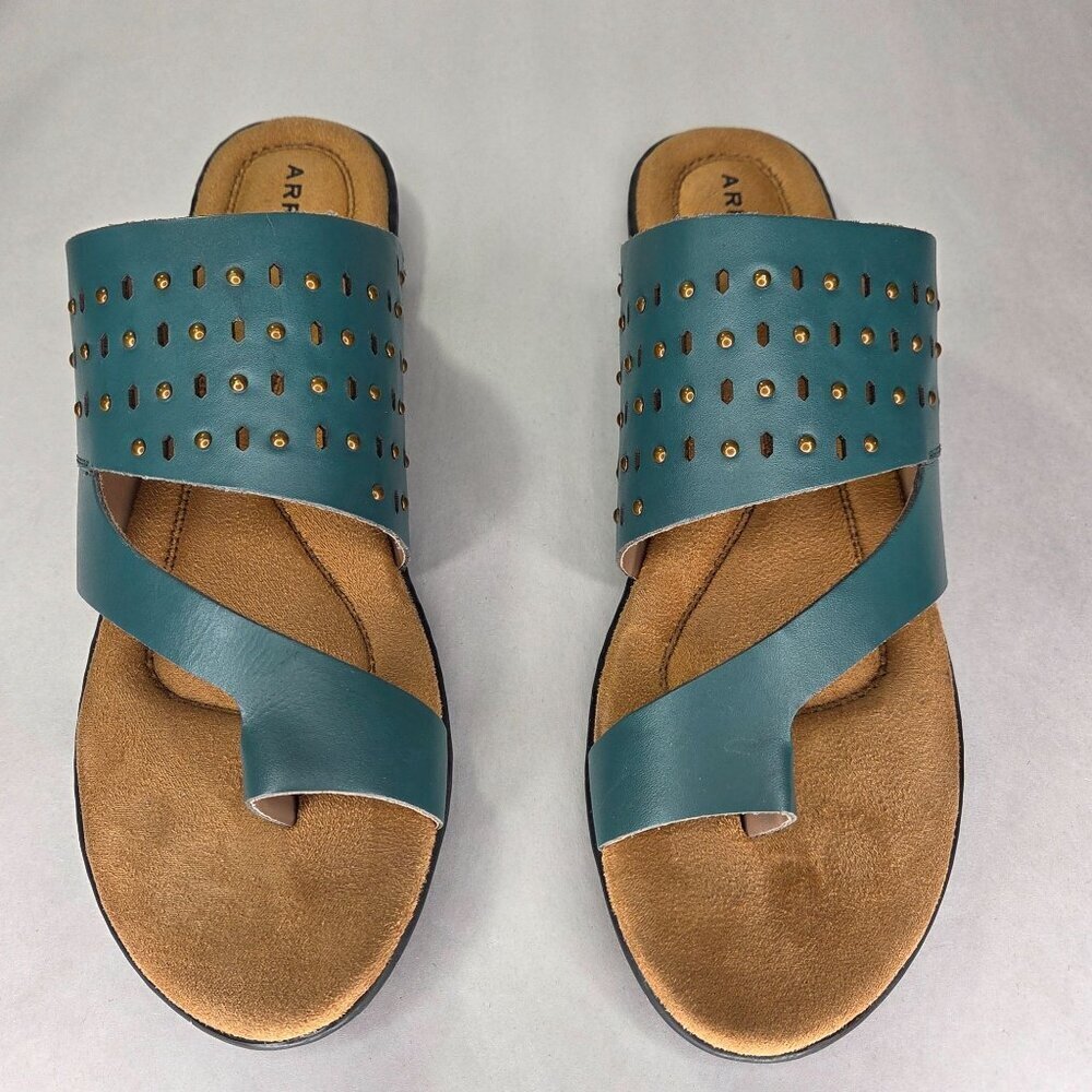 ARRAY Catalina Green Studded Leather Sandals